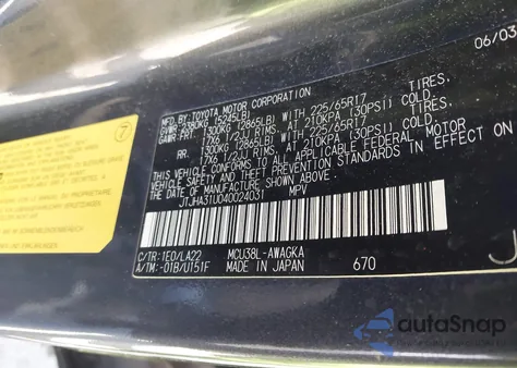 2004 Lexus Rx 330 z USA, uszkodzony, nr VIN JTJHA31U040024031